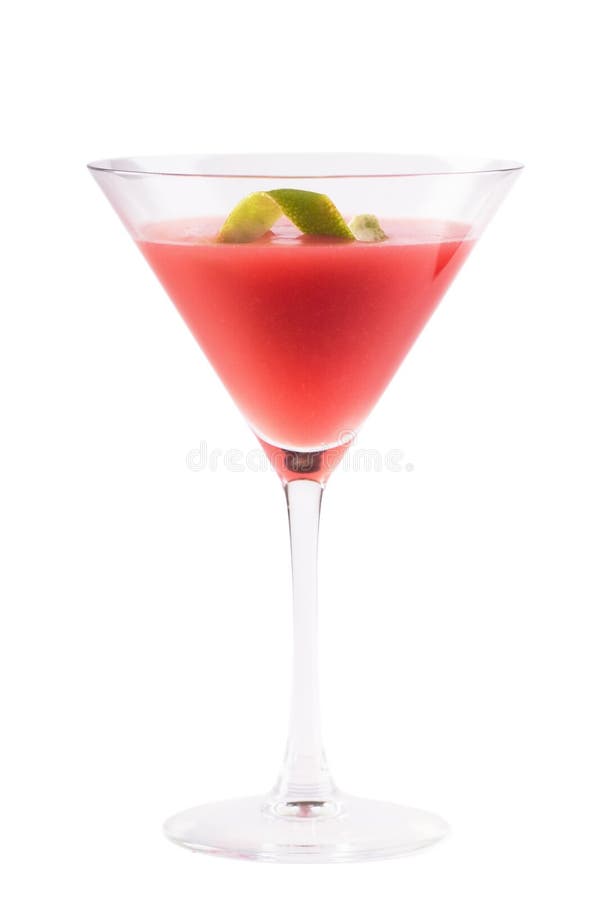 Cosmopolitan Cocktail isolated on white. Short drink to serve at any time. Ingredients: 5-6 ice cubes, 1 measure vodka, 1/2 measure cranberry juice, 1 teaspoon fresh lime juice, 1 teaspoon curacao triple sec, 1 strip unwaxed lime peel. Cosmopolitan Cocktail isolated on white. Short drink to serve at any time. Ingredients: 5-6 ice cubes, 1 measure vodka, 1/2 measure cranberry juice, 1 teaspoon fresh lime juice, 1 teaspoon curacao triple sec, 1 strip unwaxed lime peel