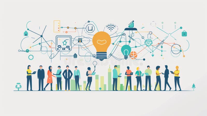 коллективная инновационная команда brainstorming и креативные решения разнообразная команда людей объединены бесплатная иллюстрация