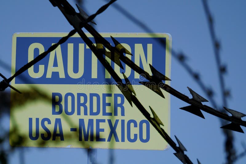 One picture shows barbed wire and the border between the USA and Mexico. One picture shows barbed wire and the border between the USA and Mexico