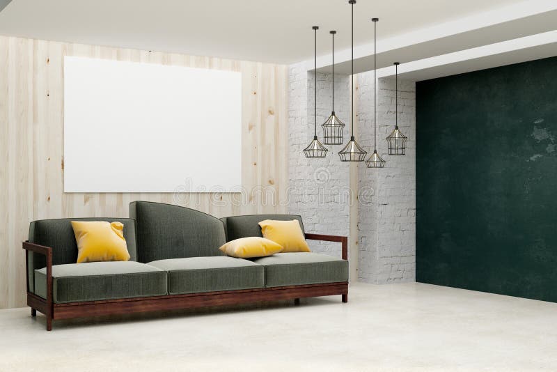 Комната Minimalistic живущая с пустым знаменем бесплатная иллюстрация