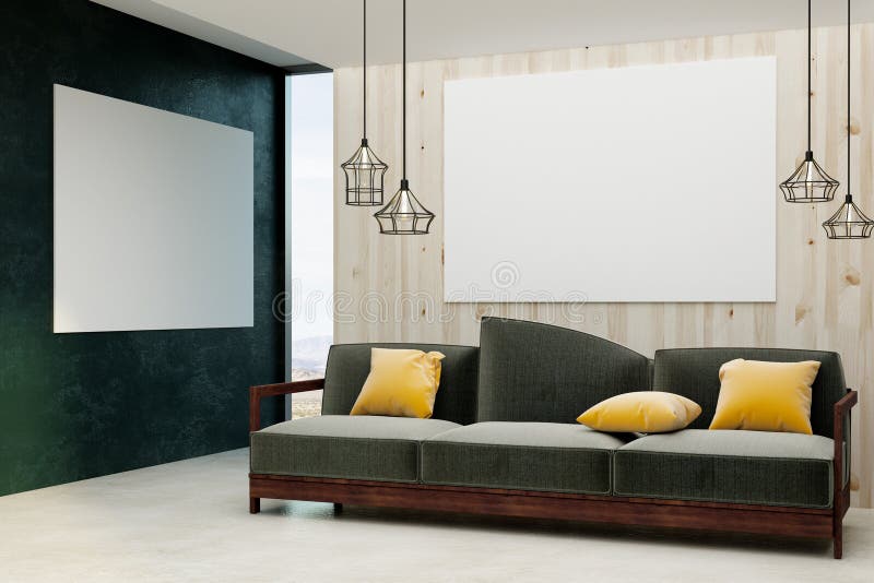 Комната Minimalistic живущая с пустым плакатом бесплатная иллюстрация