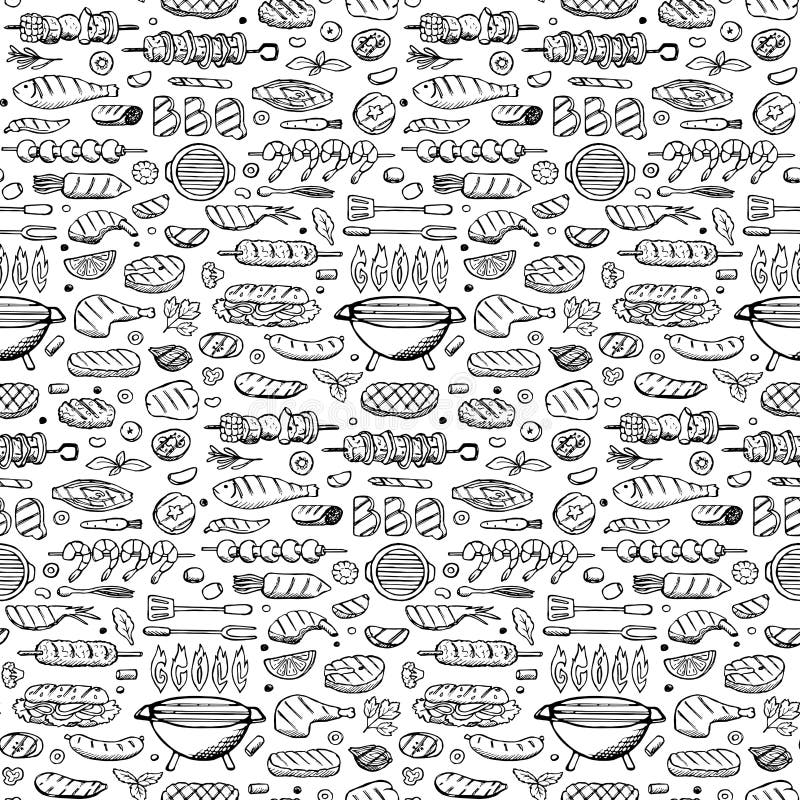 комплект doodle Грил-барбекю иллюстрация вектора комплект doodle Грил-барбекю иллюстрация вектора