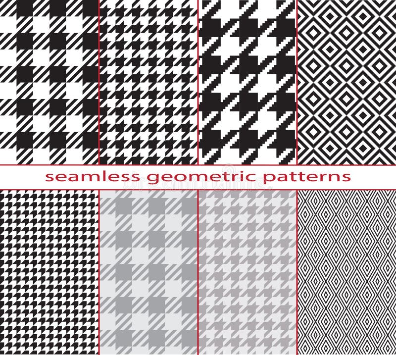 Комплект безшовных геометрических черно-белых картин, houndstooth, диамант, шахматная доска бесплатная иллюстрация Комплект безшовных геометрических черно-белых картин, houndstooth, диамант, шахматная доска бесплатная иллюстрация