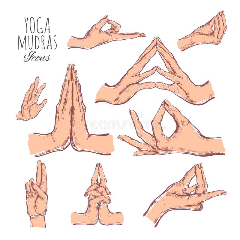 Комплект вектора нарисованный рукой mudras Изолировано на белизне йога духовность бесплатная иллюстрация Комплект вектора нарисованный рукой mudras Изолировано на белизне йога духовность бесплатная иллюстрация