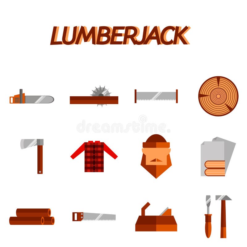 Комплект значка Lumberjack плоский иллюстрация штока Комплект значка Lumberjack плоский иллюстрация штока