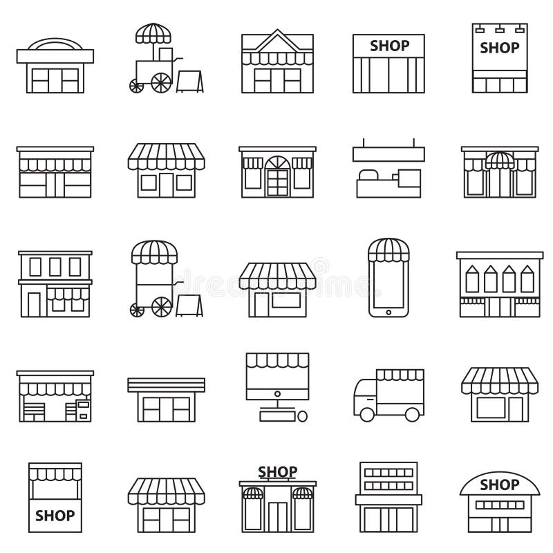 Store and building icon Black vector set. Store and building icon Black vector set