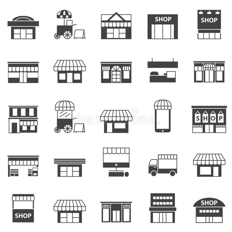 Store and building icon Black vector set. Store and building icon Black vector set