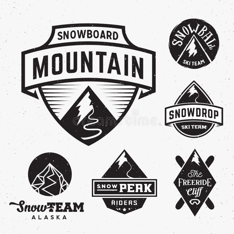 Комплект логотипов спорта гор снега сноуборда лыжи или