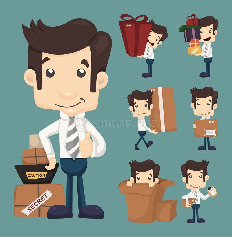 Комплект офиса и упаковки бизнесмена moving в характерах коробок иллюстрация вектора Комплект офиса и упаковки бизнесмена moving в характерах коробок иллюстрация вектора