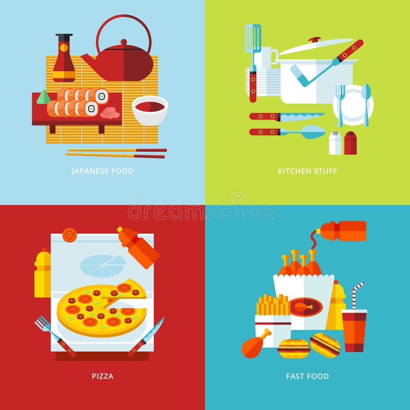 Комплект плоских значков идеи проекта для еды и tableware бесплатная иллюстрация Комплект плоских значков идеи проекта для еды и tableware бесплатная иллюстрация