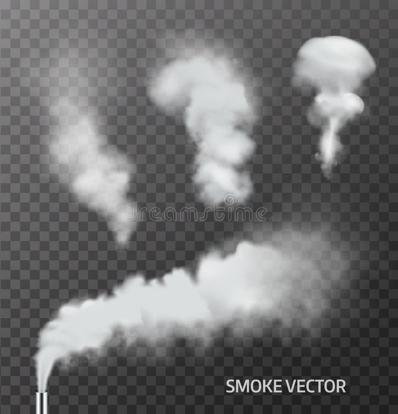 Set of realistic smoke, steam on transparent background. Vector illustration EPS 10. Set of realistic smoke, steam on transparent background. Vector illustration EPS 10