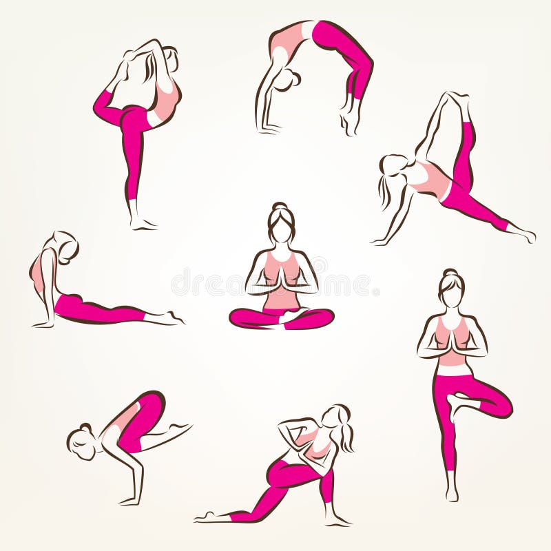 Комплект символов представлений йоги и pilates