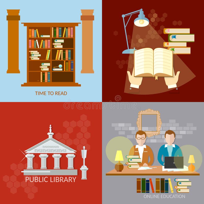 Public Library students reading room education vector. Public Library students reading room education vector