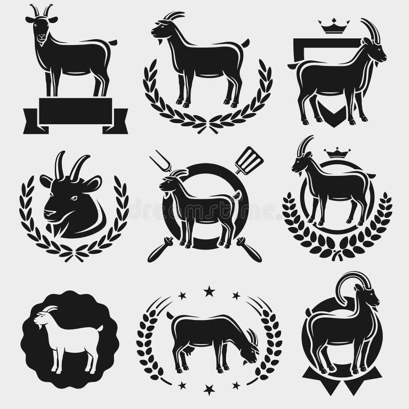 Goat labels set. Vector agriculture, mammal. Goat labels set. Vector agriculture, mammal