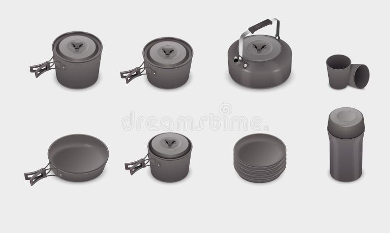 Комплект cookware кухни вектора реалистический иллюстрация штока Комплект cookware кухни вектора реалистический иллюстрация штока
