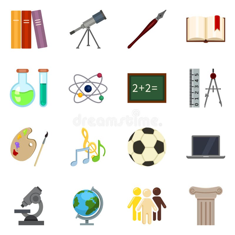 Vector Set of Color Flat School Subject Icons. Education Symbols. Vector Set of Color Flat School Subject Icons. Education Symbols