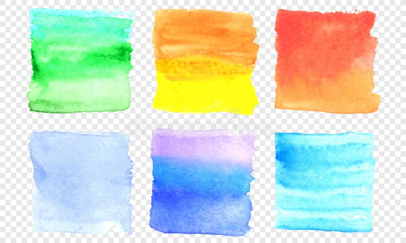 Комплект знамени акварели вектора Мазок квадрата цвета пятна выплеска watercolour на прозрачной предпосылке иллюстрация вектора