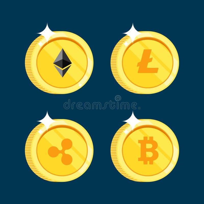 Комплект значков Litecoin, пульсации, Ethereum, bitcoin чеканит на изолированной черной предпосылке бесплатная иллюстрация Комплект значков Litecoin, пульсации, Ethereum, bitcoin чеканит на изолированной черной предпосылке бесплатная иллюстрация