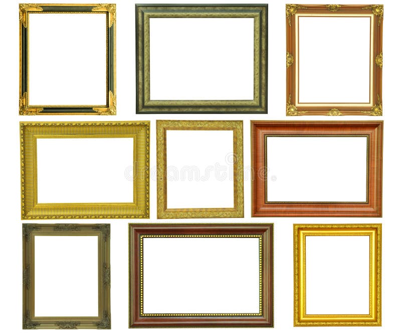 Set of vintage gold picture frame isolated on white background. Set of vintage gold picture frame isolated on white background