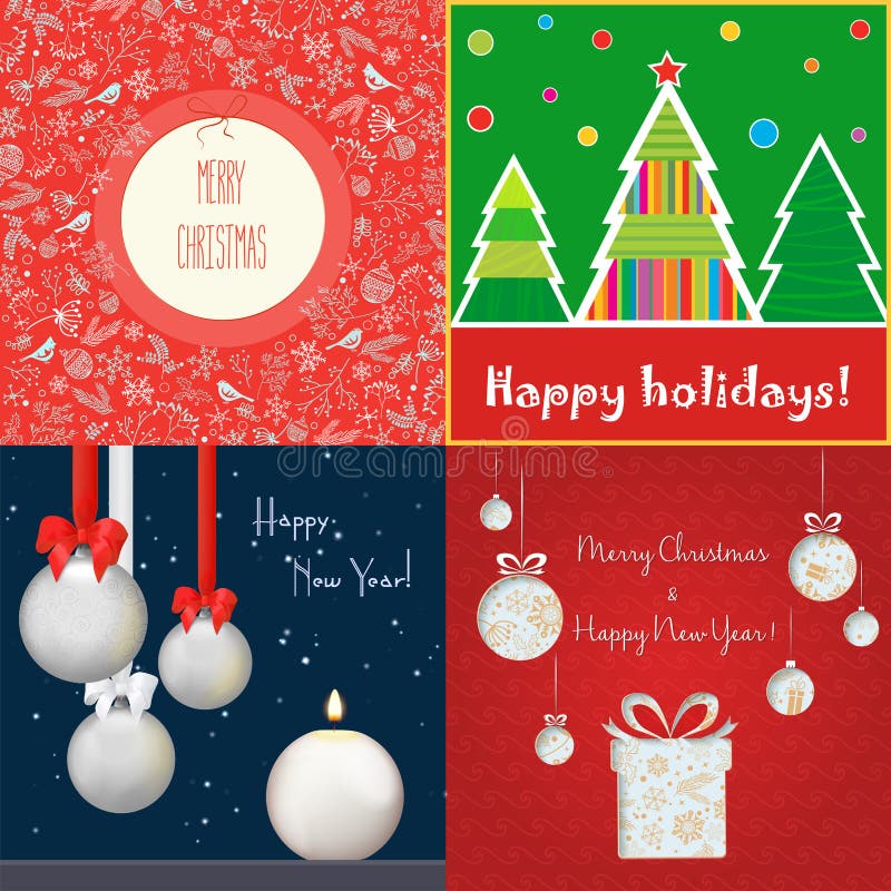 Комплект карточек вектора различных покрашенных с украшениями предназначил к рождеству и Новому Году