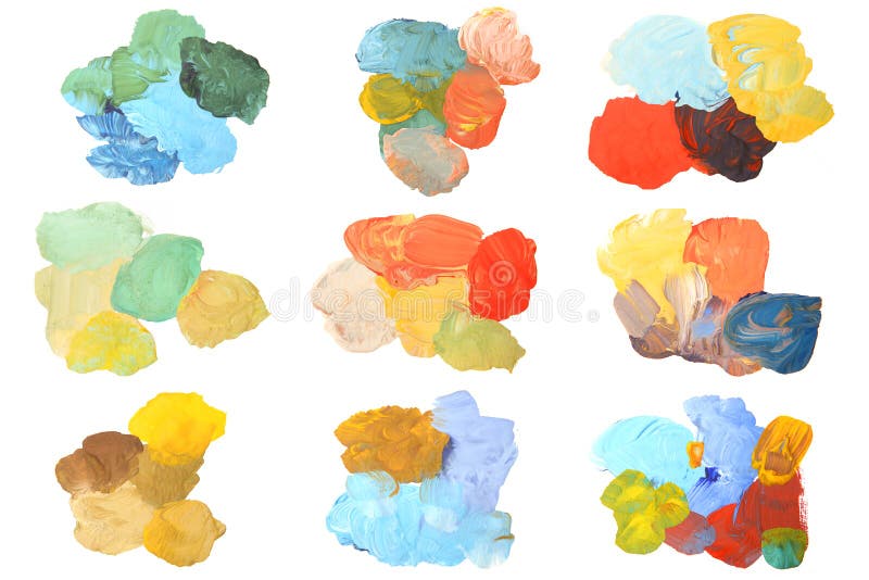 Комплект красочных пятен brushstroke изолированных на белой предпосылке иллюстрация вектора Комплект красочных пятен brushstroke изолированных на белой предпосылке иллюстрация вектора