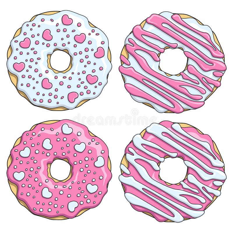 Комплект розовых и белых donuts украшенных с сердцами Изолированные объекты вектора бесплатная иллюстрация Комплект розовых и белых donuts украшенных с сердцами Изолированные объекты вектора бесплатная иллюстрация