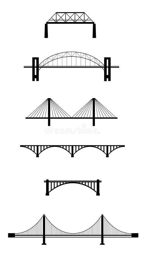 Set of bridge black silhouettes isolated on white background. Vector available. Set of bridge black silhouettes isolated on white background. Vector available.