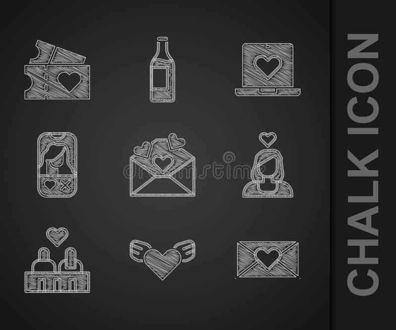 конверт с valentine heart wings пара любовь приложение знакомства онлайн и значок любовного билета. вектор иллюстрация штока