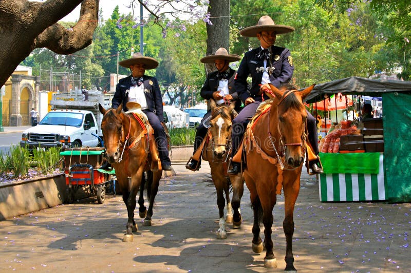 Mounted policemen in a parc in Mexico City. Mounted policemen in a parc in Mexico City