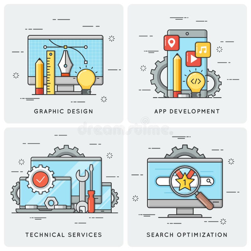 конструируйте график Передвижное развитие app Технические обслуживания SEO бесплатная иллюстрация конструируйте график Передвижное развитие app Технические обслуживания SEO бесплатная иллюстрация