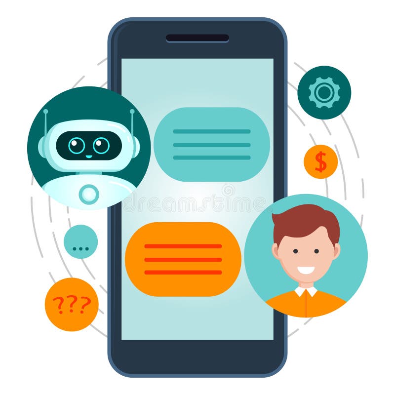 Концепция Chatbot Человек связывая со средством болтовни Обслуживание помощи диалога иллюстрация вектора Концепция Chatbot Человек связывая со средством болтовни Обслуживание помощи диалога иллюстрация вектора