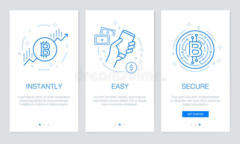 Концепция Cryptocurrency и Blockchain onboarding экраны app Современный и упрощенный walkthrough иллюстрации вектора экранирует t бесплатная иллюстрация Концепция Cryptocurrency и Blockchain onboarding экраны app Современный и упрощенный walkthrough иллюстрации вектора экранирует t бесплатная иллюстрация