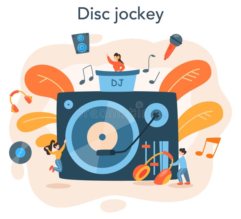 Концепция dj. Положение человека в смесителе turntable делать музыку иллюстрация вектора