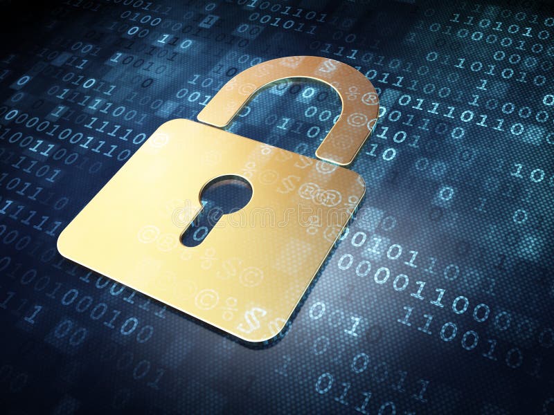 Концепция безопасностью: Padlock закрытый золотом на цифровой предпосылке иллюстрация вектора Концепция безопасностью: Padlock закрытый золотом на цифровой предпосылке иллюстрация вектора