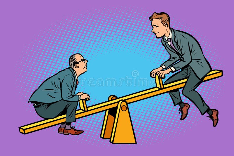 Концепция больших и мелкого бизнеса уравновешения seesaw иллюстрация штока Концепция больших и мелкого бизнеса уравновешения seesaw иллюстрация штока