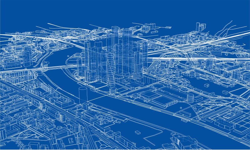 Концепция города плана. Стиль wireframe иллюстрация штока