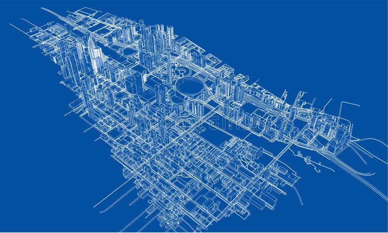 Концепция города плана. Стиль wireframe. Иллюстрация стиля wireframe 3d.
