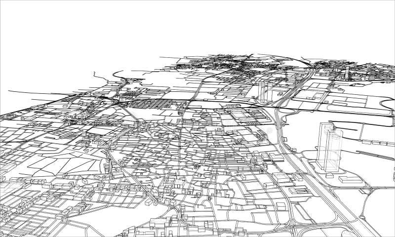 Концепция города плана. Стиль wireframe иллюстрация штока