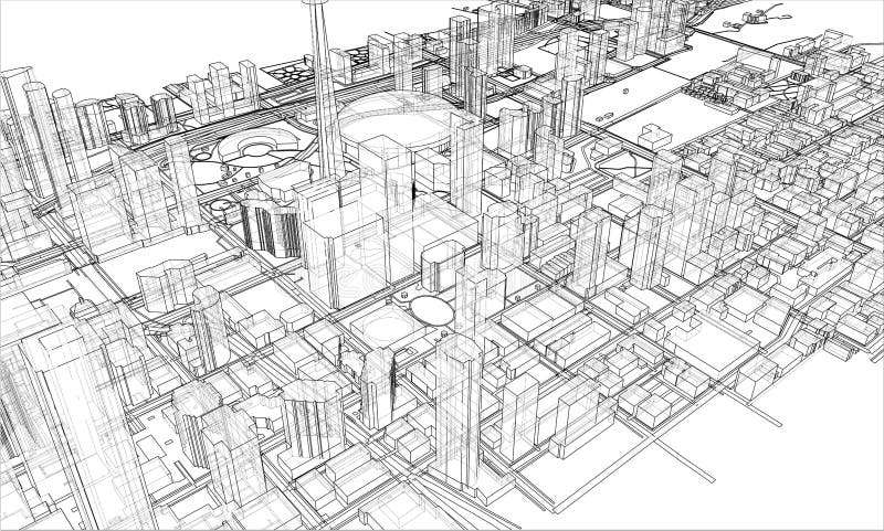 Концепция города плана. Стиль wireframe иллюстрация штока