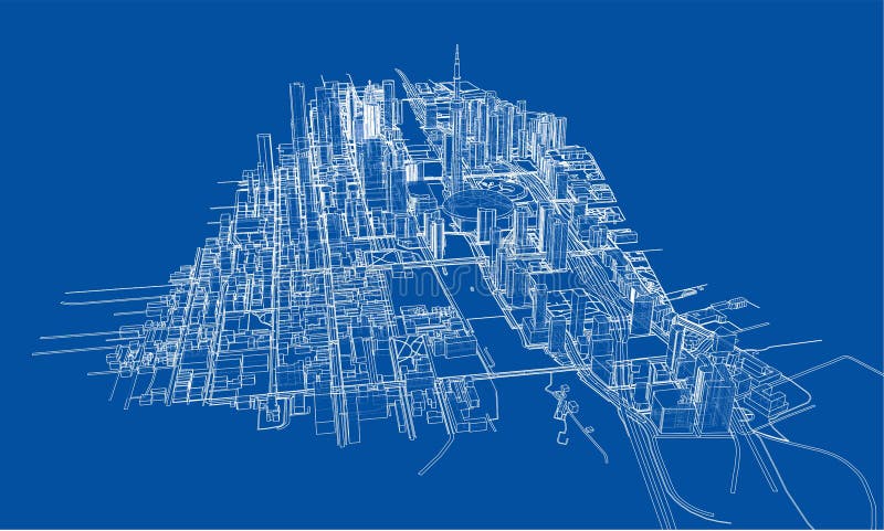 Концепция города плана. Стиль wireframe бесплатная иллюстрация