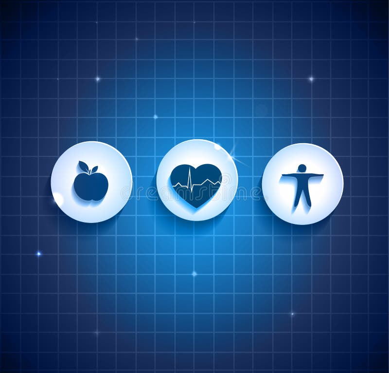 Heart health care concept symbols. Healthy food and fitness leads to healthy heart. Deep blue color background. Heart health care concept symbols. Healthy food and fitness leads to healthy heart. Deep blue color background.