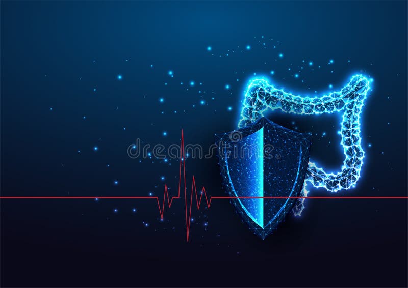 концепция здорового пищеварения с светящимся кишечником и защитным экраном иллюстрация штока