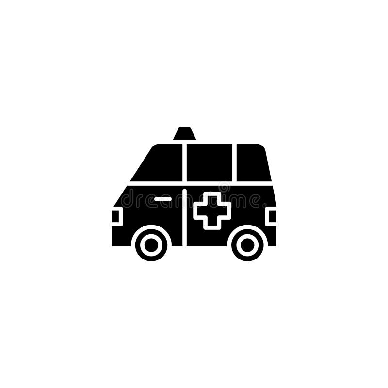 Концепция значка машины скорой помощи черная Символ вектора машины скорой помощи плоский, знак, иллюстрация иллюстрация вектора