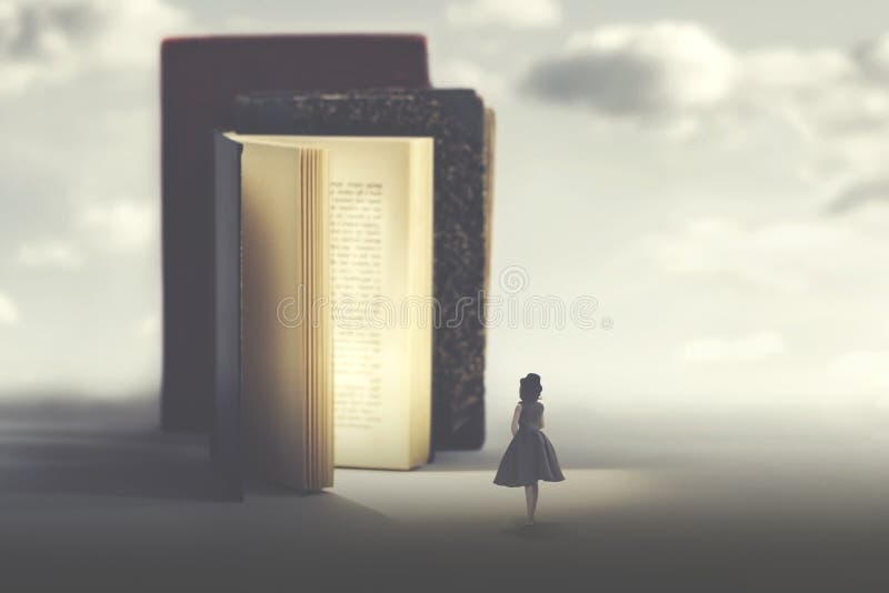 Концепция искусства и фантазия волшебной книги и небольшой женщины стоковые фото Концепция искусства и фантазия волшебной книги и небольшой женщины стоковые фото