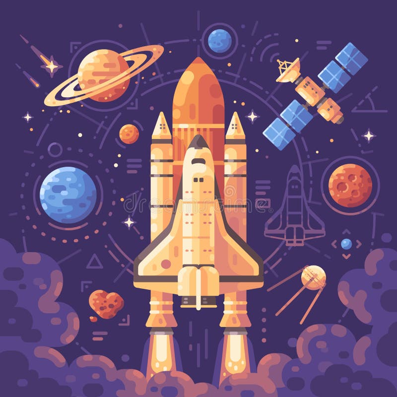 Концепция космического исследования Космос возражает плоскую иллюстрацию иллюстрация штока Концепция космического исследования Космос возражает плоскую иллюстрацию иллюстрация штока