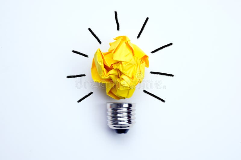 Great idea concept with crumpled yellow paper light bulb isolated on white background. Great idea concept with crumpled yellow paper light bulb isolated on white background