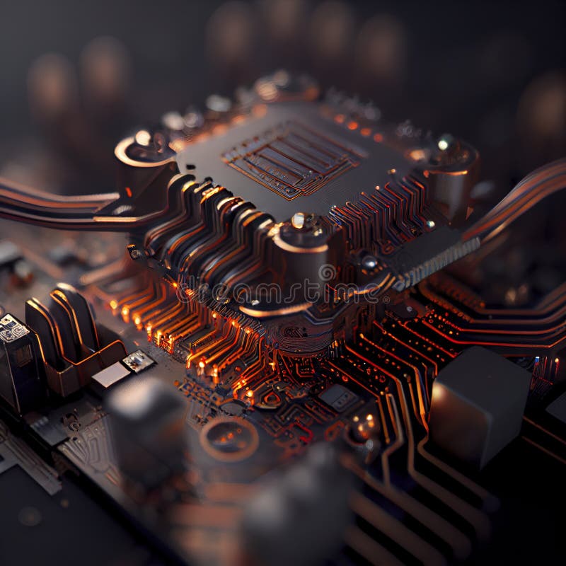 концепция процессора центрального компьютера cpu. цифровая микросхема системной платы. научно-технический опыт. создан. интегрированный процессор связи. макрос закрытия 3d иллюстрация. созданное изображение.