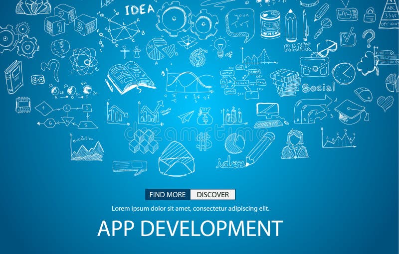 Концепция развития App с стилем дизайна Doodle иллюстрация штока