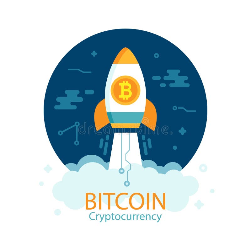 Концепция роста Bitcoin с ракетой Секретная валюта иллюстрация штока