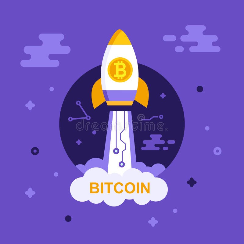 Концепция роста Bitcoin с ракетой Секретная валюта иллюстрация вектора